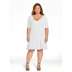 Time and Tru Women's Button Front Tiered Mini Dress